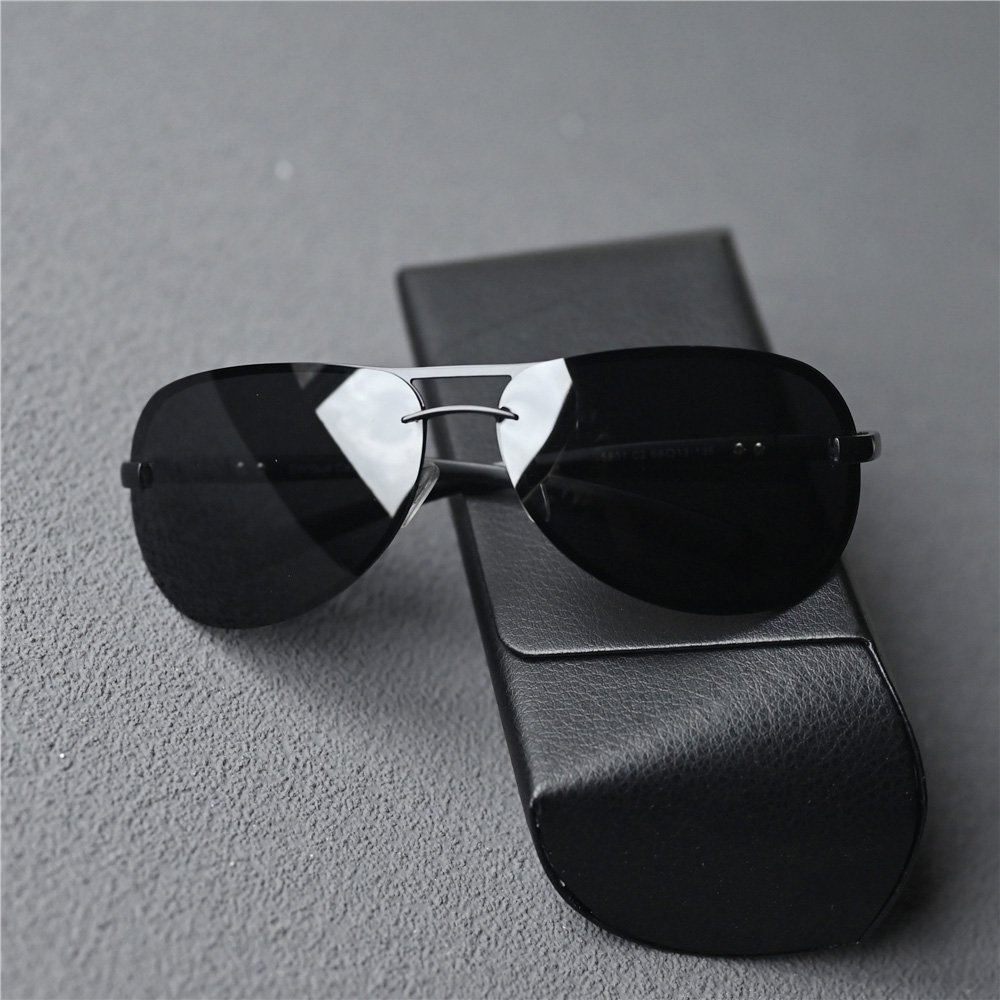 高端男士偏光太阳镜无框蛤蟆镜黑色墨镜防晒开车专业高清驾驶镜