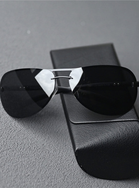 专业高端黑色防晒无框墨镜偏光