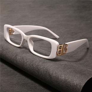白框防蓝光老花镜女士男士老花眼镜时尚白色框长方形厚边宽腿结实