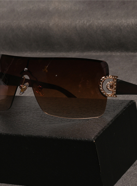 一体镜片女士太阳镜防风镜朋克墨镜渐灰黑色茶片太阳眼镜防紫外线