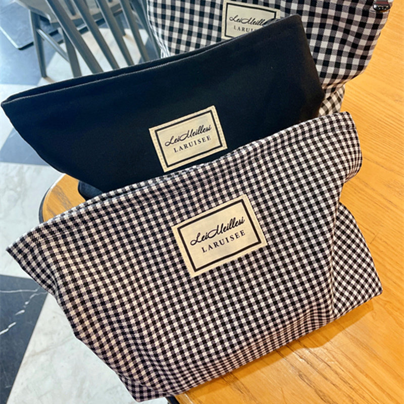 黑白格纹化妆包大容量女便携收纳包高级感洗漱包化妆品收纳袋随身,收纳整理,化妆包,淘宝优惠券,粉丝福利购,淘宝优惠卷