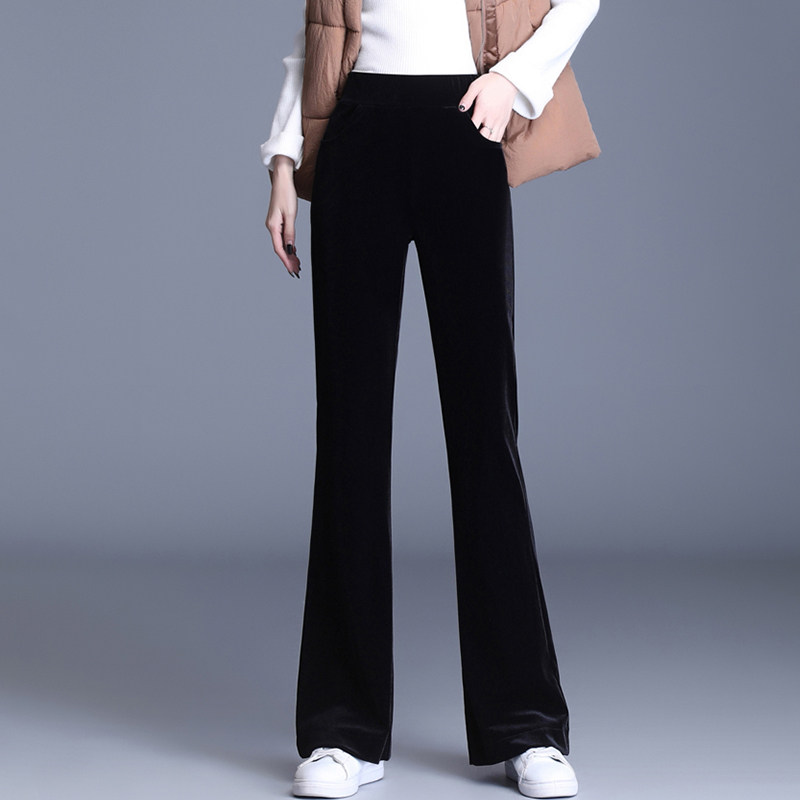黑色金丝绒微喇裤女进口裤子2026春秋新款丝绒喇叭女裤休闲长裤