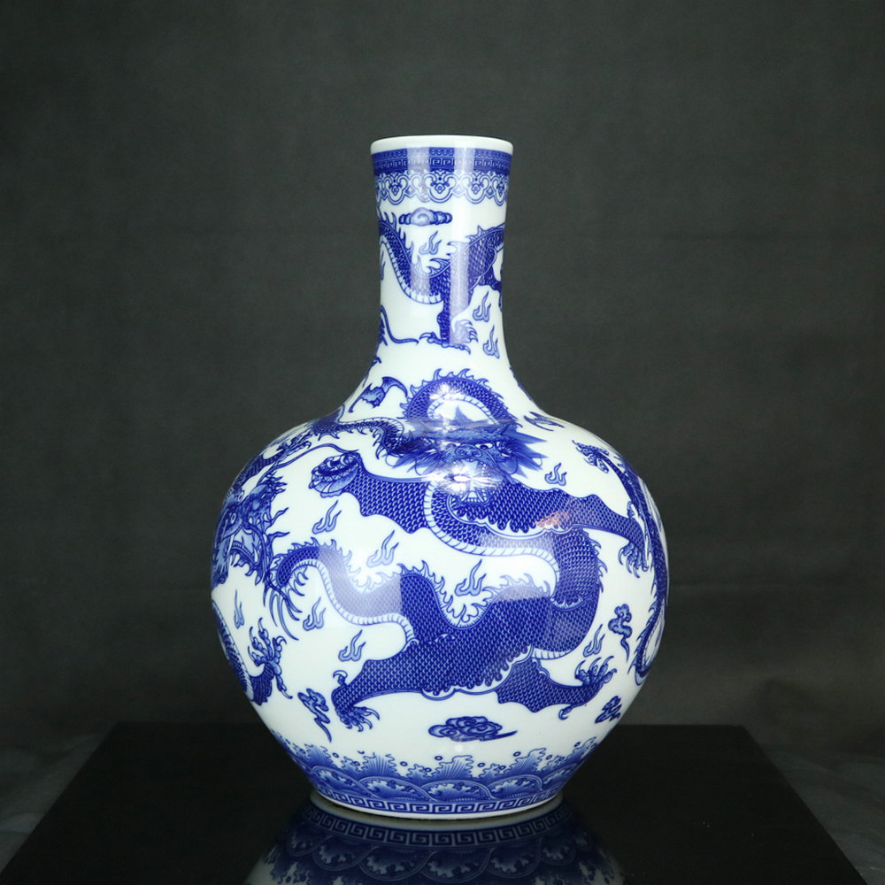 景德镇陶瓷器 青花瓷龙纹落地大花瓶 天球瓶 仿古客厅装饰品摆件