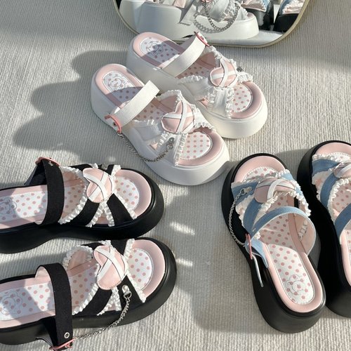 萌卡酱Lolita凉拖鞋爱心厚底