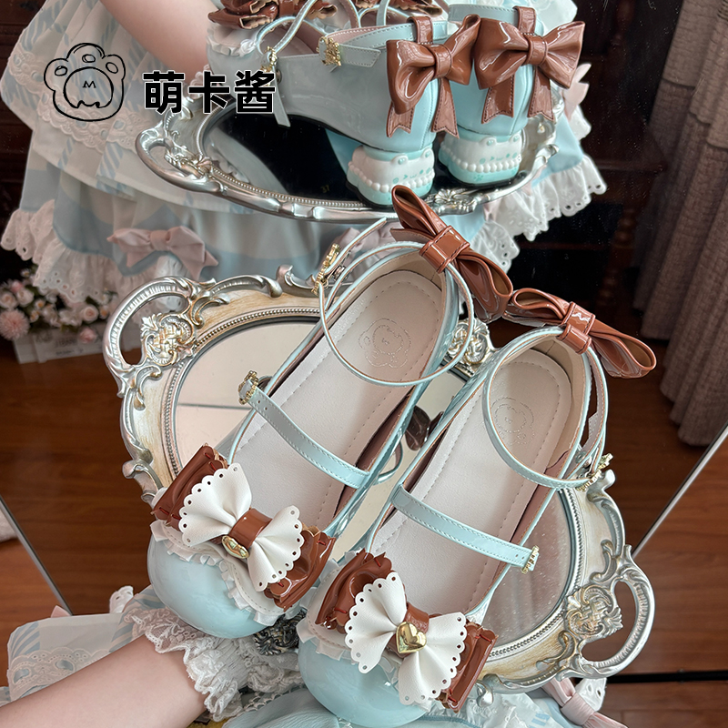 萌卡酱Lolita原创设计甜品小熊异形跟小皮鞋lo鞋jk鞋粗跟高跟鞋女