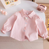 女童衬衫 2026春新软萌可爱卡通猫咪饰甜美百搭外穿娃娃领外穿上衣