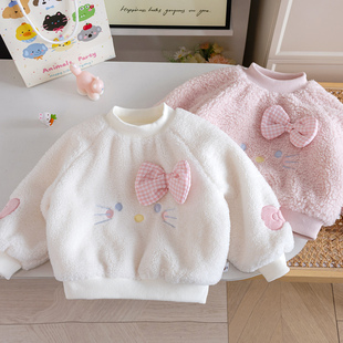 女童甜美加绒卫衣秋冬新款儿童可爱毛毛衣外套女宝宝加厚保暖上衣