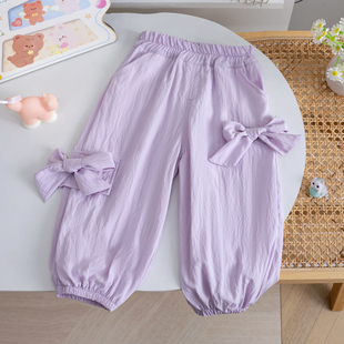 2025夏季新款女童防蚊裤洋气蝴蝶结宽松灯笼裤小女孩薄款束脚裤潮