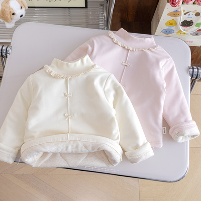 女童加绒三层保暖打底衫洋气上衣