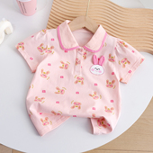 纯棉T恤薄款 女童POLO衫 中小童洋气卡通小兔短袖 新款 打底3 2025夏季