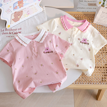 女童Polo衫2025夏季新款洋气卡通小熊短袖小女孩纯棉T恤外穿打底3