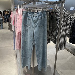 休闲蝴蝶结双口袋阔腿牛仔长裤 女装 UYL850207 2025秋季 UR国内代购