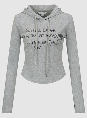 UR国内代购2026春季女装潮流连帽抽绳字母修身短款T恤UYV460052