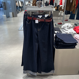 UR国内代购2025冬季女装休闲都市腰带卷边阔腿牛仔长裤UYU860005