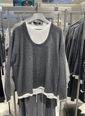 UR国内代购2025冬季女装休闲风格雷系撞色拼接针织衫UWU950062