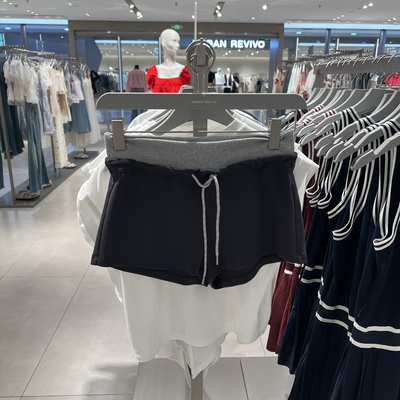 UR国内代购2025夏季女装时尚休闲简约撞色拼接抽绳短裤UYV650041