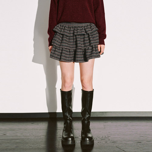 UR国内代购2025冬季女装休闲复古撞色格纹蛋糕超短半裙UYL550133