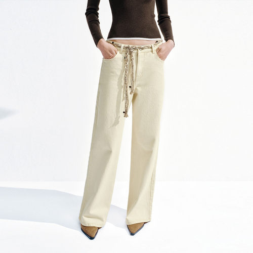 UR国内代购2025冬季女装复古编绳串珠腰带阔腿休闲长裤UWH850107