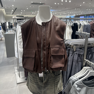 UR国内代购2025秋季女装时尚潮流城市游猎皮质拉链马甲UWJ150043