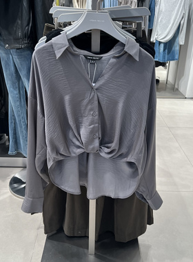 UR国内代购2025秋季女气质简约扭结不规则下摆罩衫衬衫UWM250138