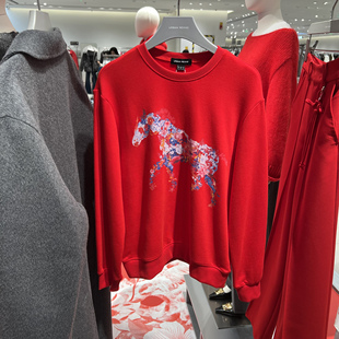 UR国内代购2026春季女装魅力趣味红色花马印花圆领卫衣UWG460017