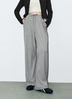 UR国内代购2025秋季女装休闲简约松紧腰抽绳高腰阔腿裤UWG650079