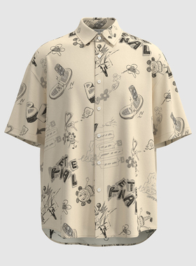 UR国内代购2025夏季男趣味休闲印花超宽松短袖开襟衬衫UMV250059