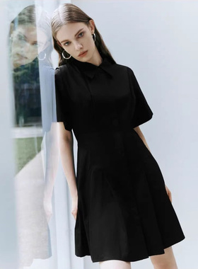 UR国内代购2025夏季女装通勤风压褶休闲短袖棉质连衣裙UWU740075