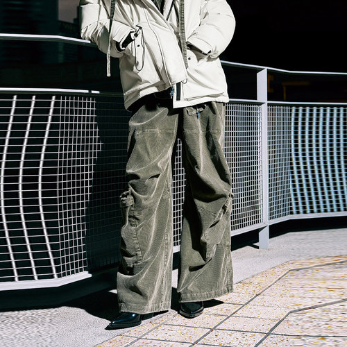 UR国内代购2025冬季女装休闲工装风口袋半松紧腰阔腿裤UWJ650083