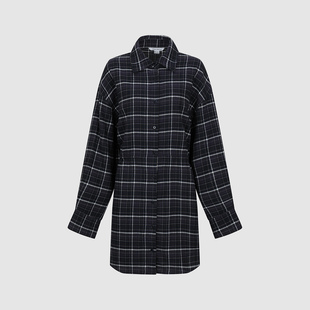 UR国内代购2025冬季女装休闲撞色格纹翻领超宽松连衣裙UYL760011