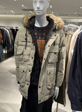 UR国内代购2025冬季男装休闲时尚毛绒连帽多口袋羽绒服UML150055