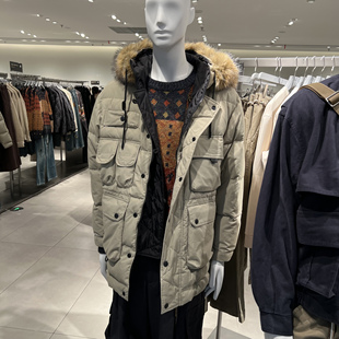 UR国内代购2025冬季男装休闲时尚毛绒连帽多口袋羽绒服UML150055