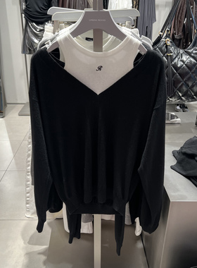 UR国内代购2026春季女装优雅撞色拼接设计刺绣针织衫UWM960015