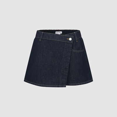 UR国内代购2025夏季女装不规则斜门襟松紧腰牛仔短裤UYU850105