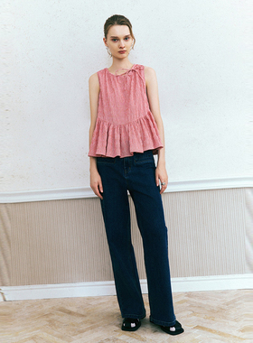 UR国内代购2025夏季女装复古红色格纹系带无袖罩衫衬衫UYU250084