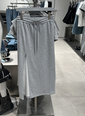 UR国内代购2025夏季女复古街潮字母松紧腰抽绳开衩半裙UYV550022