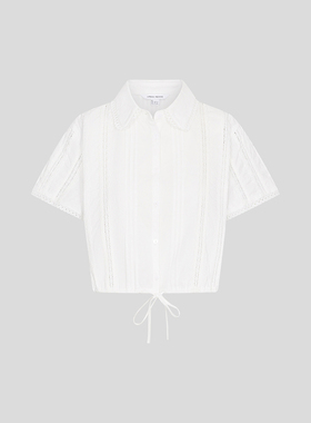 UR国内代购2026春夏女装休闲镂空钩花系带短袖开襟衬衫UYL260070