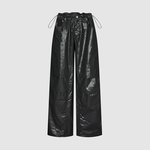 UR国内代购2025秋季女装流光风潮流抽绳褶皱PU阔腿裤UWJ650086