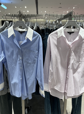 UR国内代购2026春季女装气质翻领条纹开襟衬衫UWM260051/260052