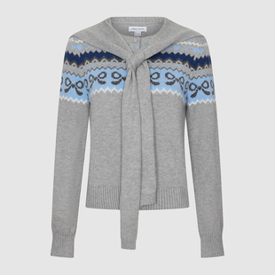 UR国内代购2025冬季女装休闲费尔岛假两件绑带针织开衫UYL950264