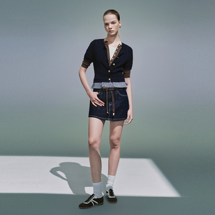 UR国内代购2025夏季女装复古休闲裙裤造型抽绳牛仔短裤UYU850076