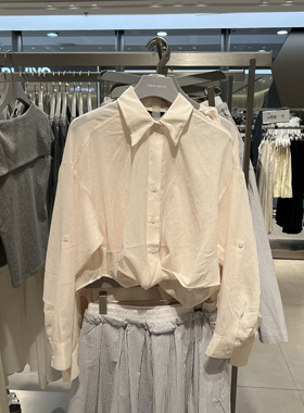 UR国内代购2025秋季女装休闲褶皱超宽松长袖罩衫衬衫UWH250124