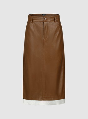 UR国内代购2026春季女装琥珀流光风潮流复古PU拼接半裙UWJ560001