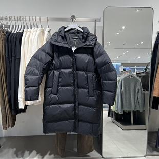 UR国内代购2025冬季男装时尚连帽抽绳插袋长款羽绒服UMF150079