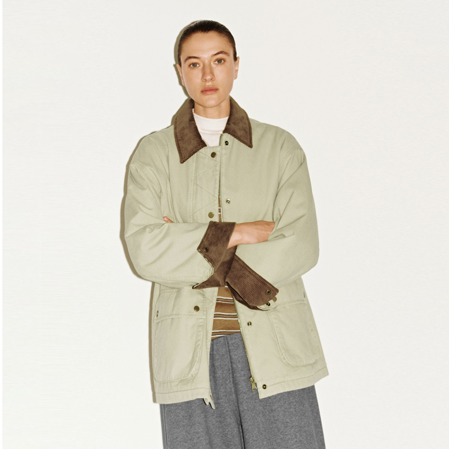 UR国内代购2025冬季女装休闲复古巴恩风撞色翻领棉服UWH150045