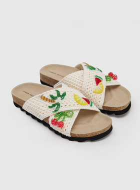 UR国内代购2025夏季女士休闲百搭波嬉风彩色串珠拖鞋UAYS50041