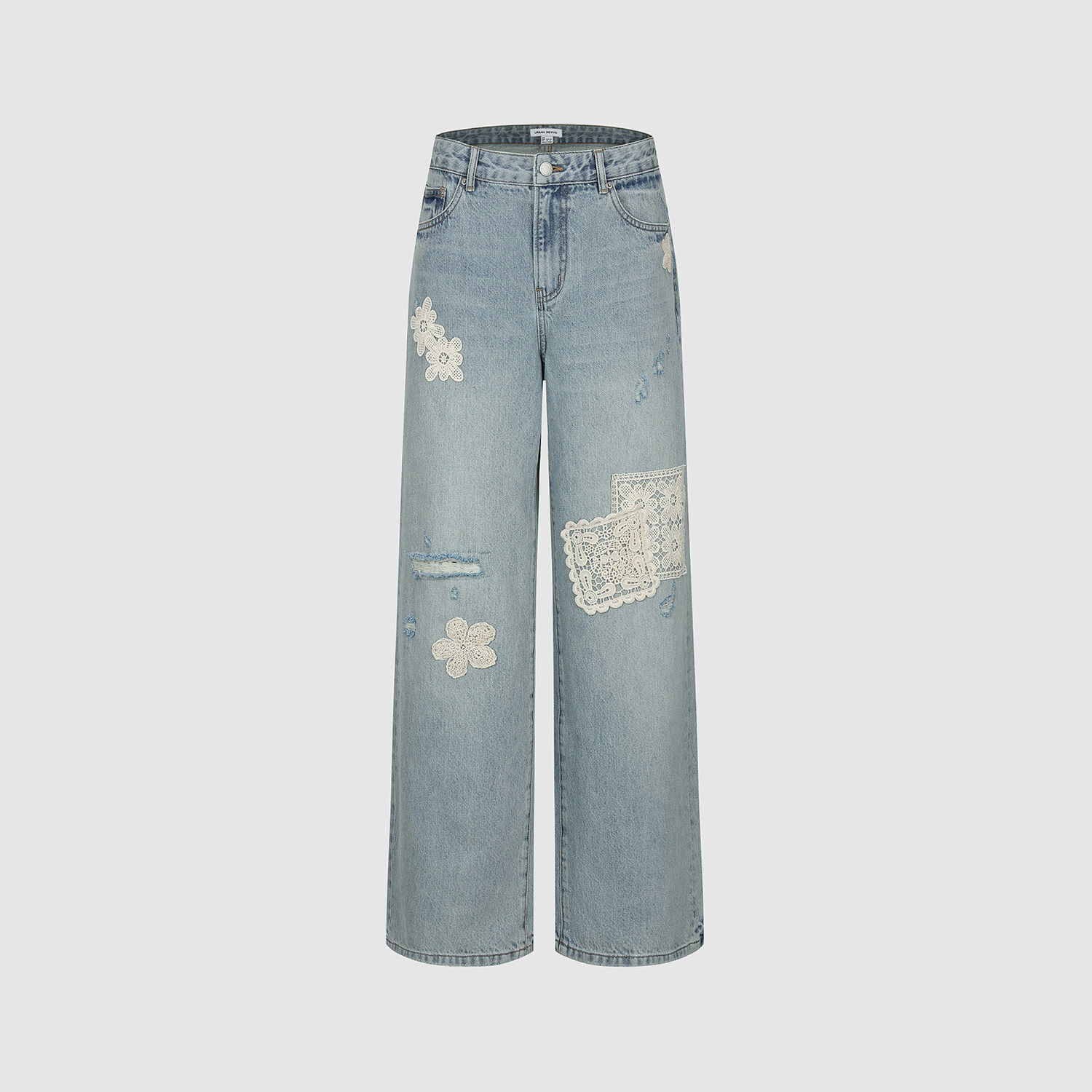 UR国内代购2026春季女装休闲磨破设计蕾丝拼接牛仔裤UYL860022,女装/女士精品,牛仔裤,淘宝优惠券,粉丝福利购,淘宝优惠卷