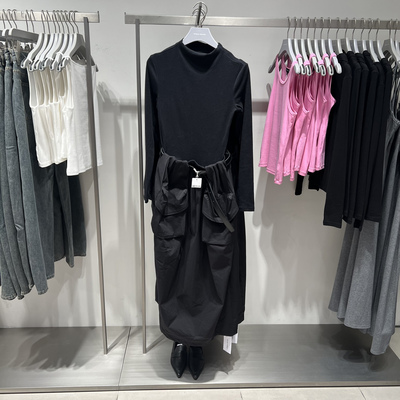 UR国内代购2025秋季女潮流工装拼接针梭腰带修身连衣裙UWJ750103