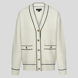 魅力潮流优雅撞色边V领针织开衫 女装 UWG960009 2025冬季 UR国内代购