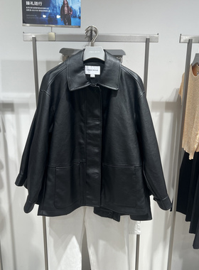 UR国内代购2025秋季女装时尚复古摩登PU双口袋宽松外套UYU150038